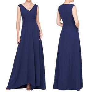 Kay Unger Yara Crepe A Line Evening Gown Dark Indigo Blue Size 16